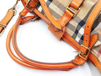 BURBERRY 2-way Strap Nova Check Gold Hardware Leather Tote Tote Bag