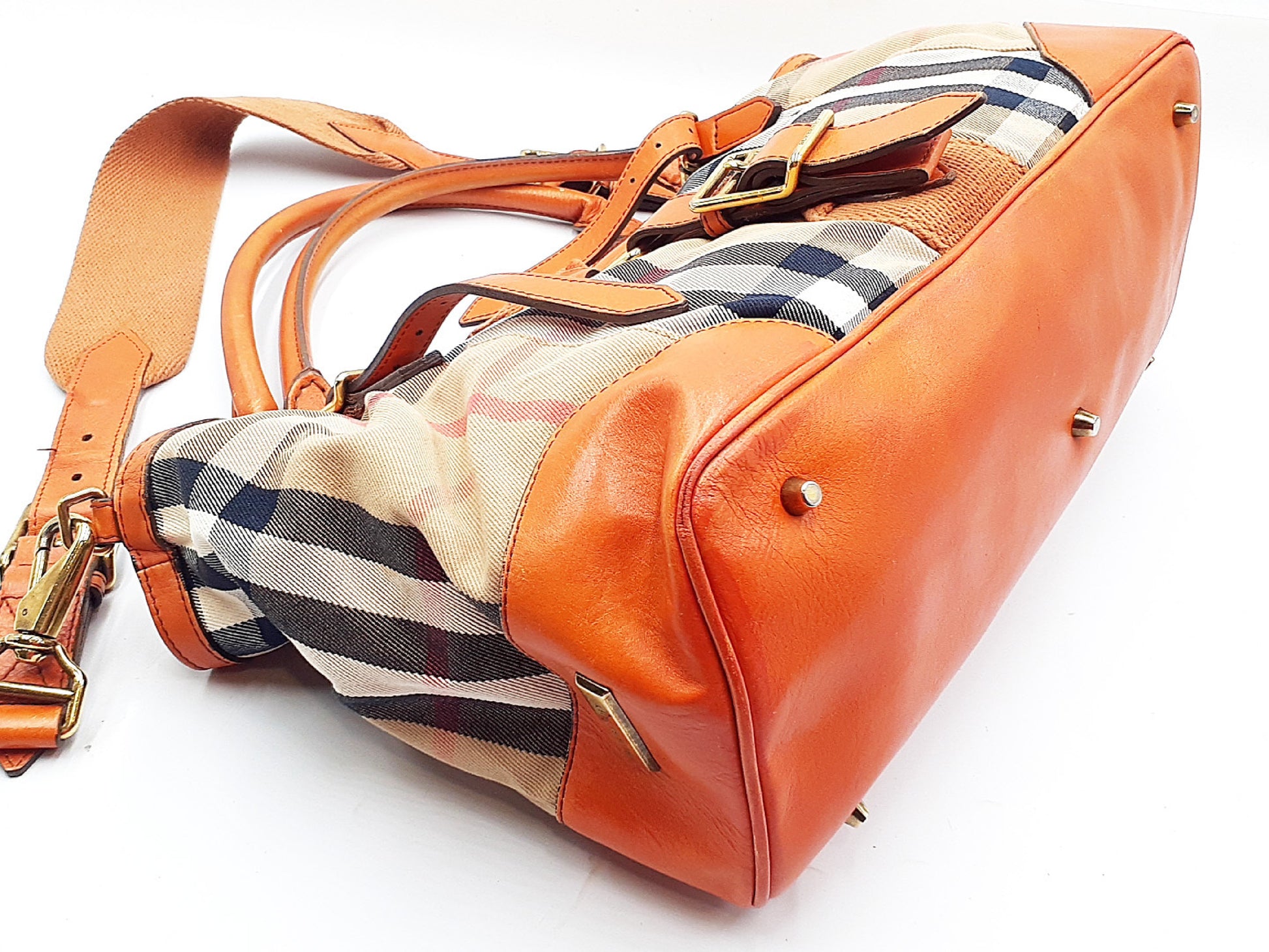 BURBERRY 2-way Strap Nova Check Gold Hardware Leather Tote Tote Bag