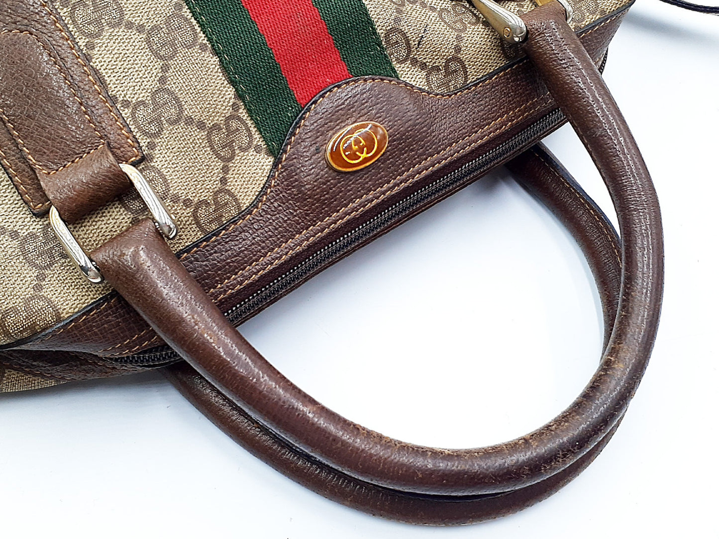 GUCCI 2-way Strap GG Supreme Sherry Line Gold Hardware Leather Hand Hand Pouch