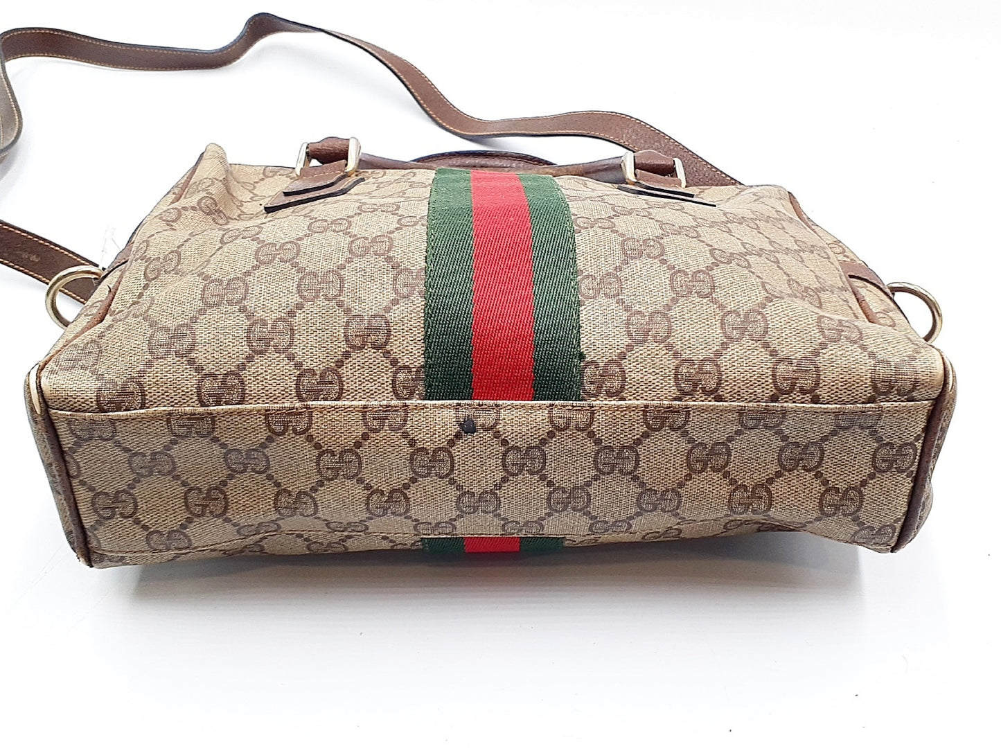 GUCCI 2-way Strap GG Supreme Sherry Line Gold Hardware Leather Hand Hand Pouch