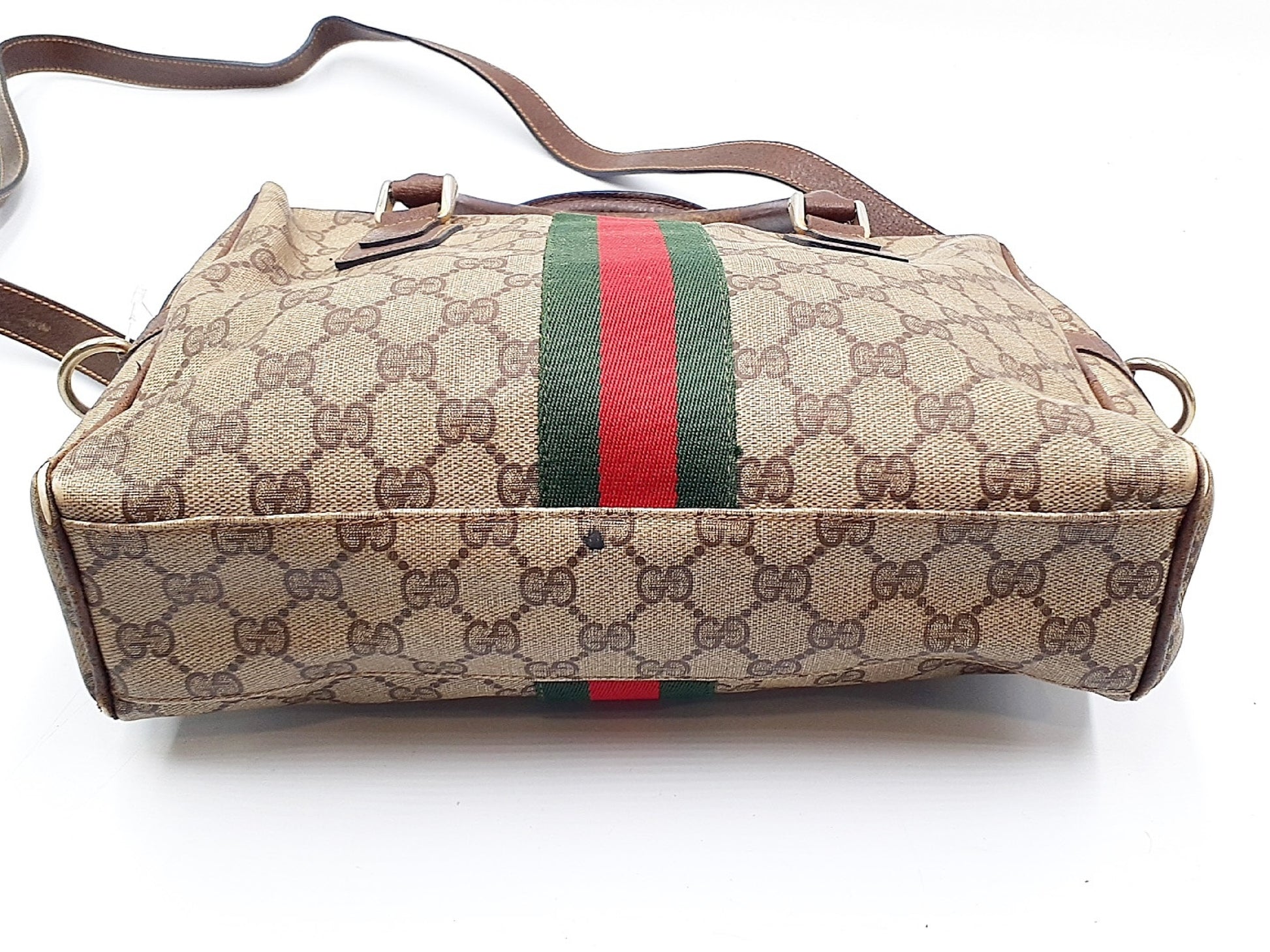 GUCCI 2-way Strap GG Supreme Sherry Line Gold Hardware Leather Hand Hand Pouch