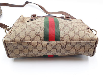 GUCCI 2-way Strap GG Supreme Sherry Line Gold Hardware Leather Hand Hand Pouch