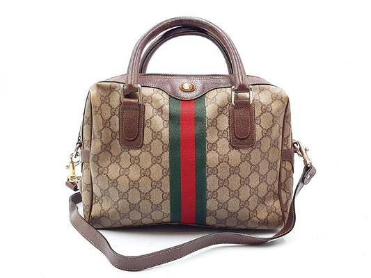 GUCCI 2-way Strap GG Supreme Sherry Line Gold Hardware Leather Hand Hand Pouch