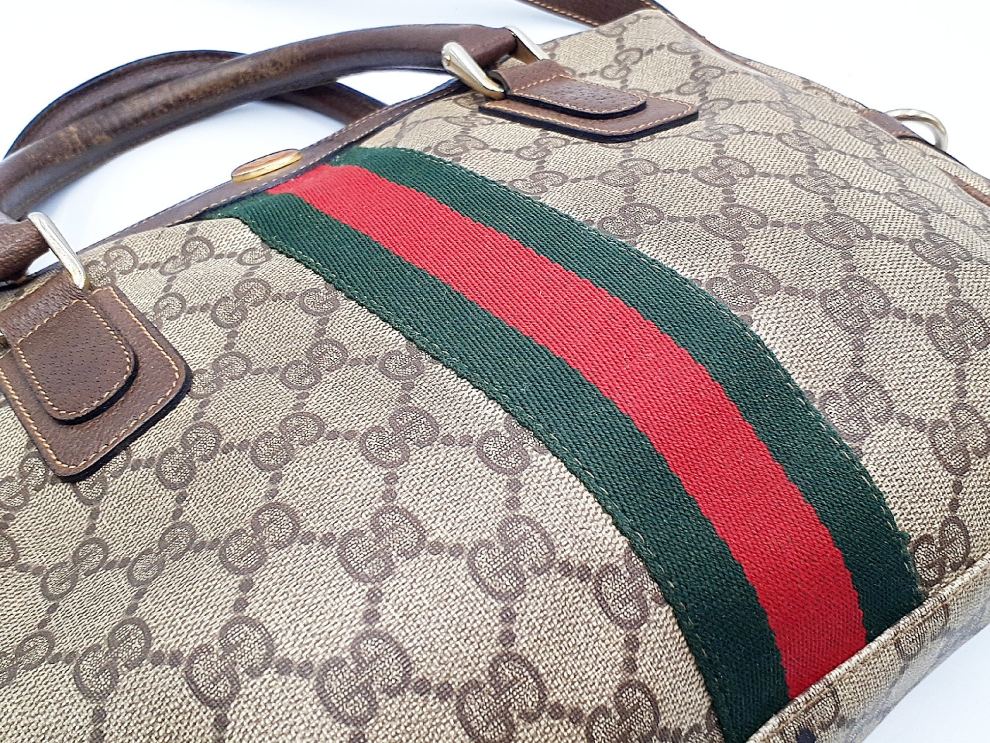 GUCCI 2-way Strap GG Supreme Sherry Line Gold Hardware Leather Hand Hand Pouch