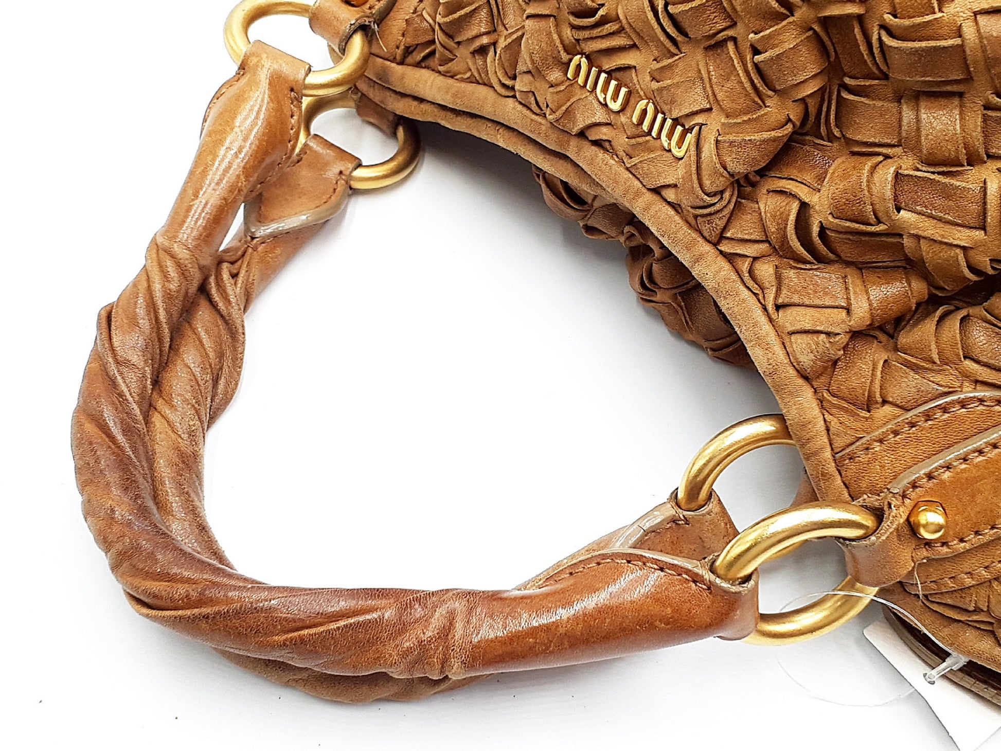 miu miu braided leather gold hardware, tote bag