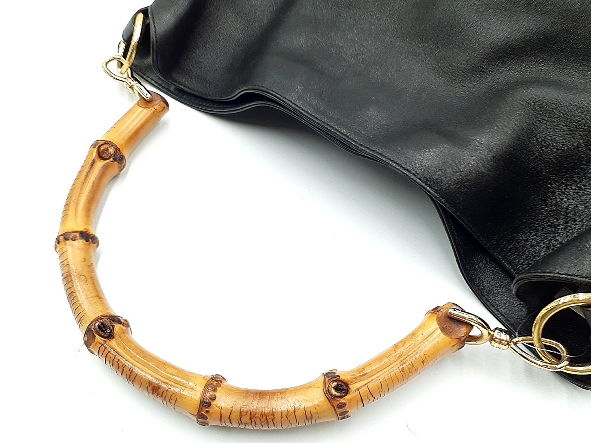 GUCCI Bamboo Leather Hand Gold Hardware 001.1577 Pouch