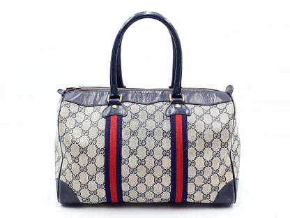 GUCCI GG Supreme Sherry Line Gold Hardware Leather Hand Handbag