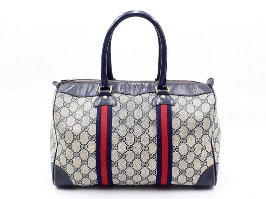 GUCCI GG Supreme Sherry Line Gold Hardware Leather Hand Handbag