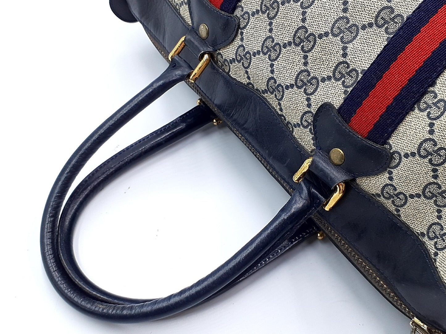 GUCCI GG Supreme Sherry Line Gold Hardware Leather Hand Handbag