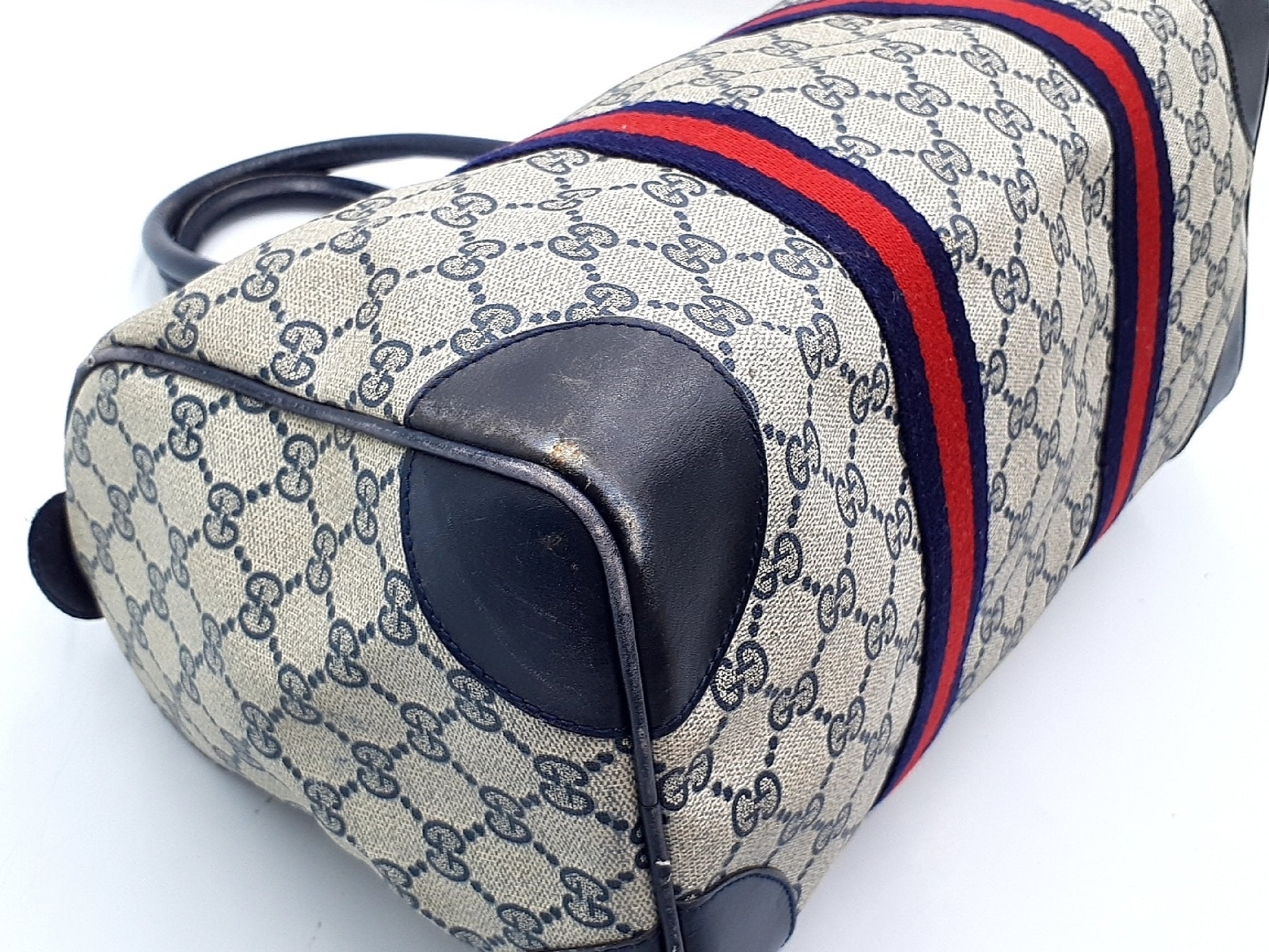 GUCCI GG Supreme Sherry Line Gold Hardware Leather Hand Handbag