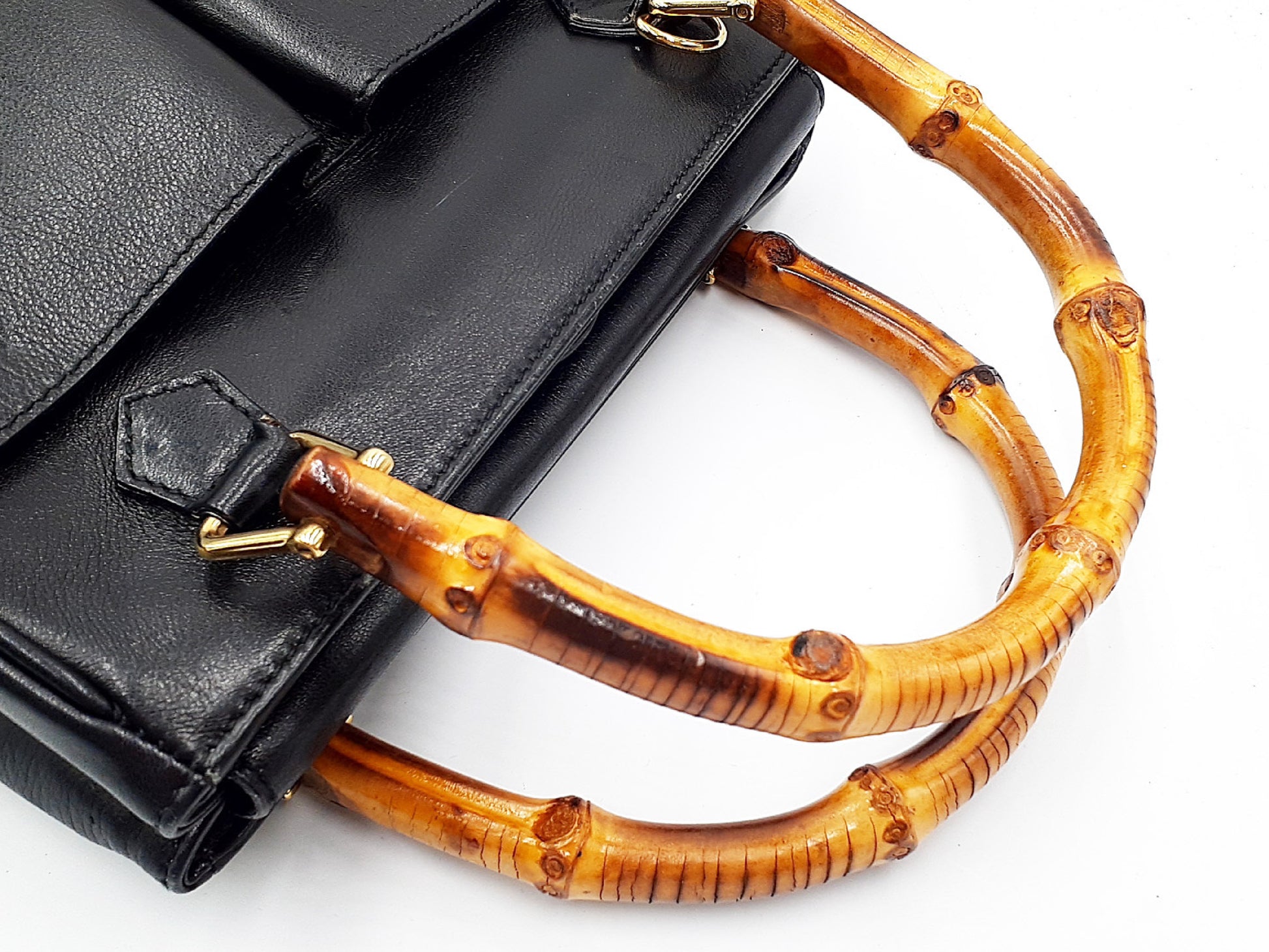 GUCCI Bamboo Gold Hardware Leather Hand 000.1364 Handbag