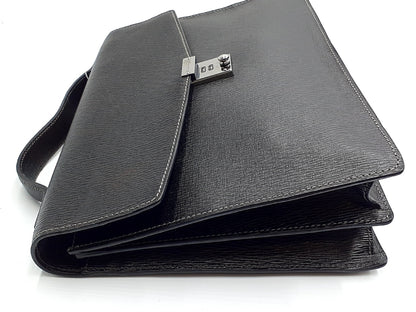 Salvatore Ferragamo Leather Black Silver Hardware Business Bag