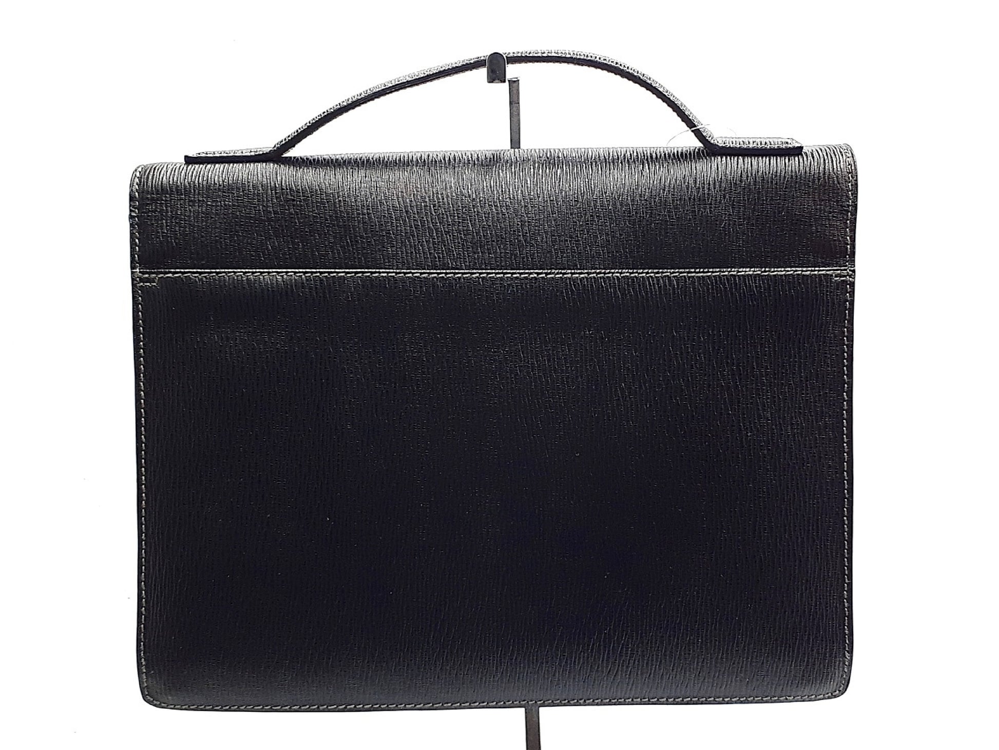 Salvatore Ferragamo Leather Black Silver Hardware Business Bag