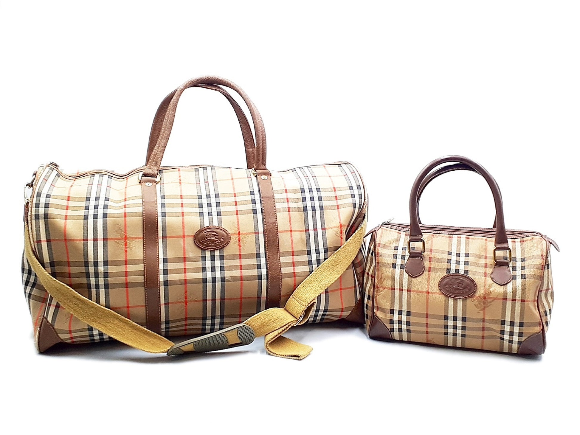 BURBERRY 2-Piece Set Novacheck Leather Bag 2-way Boston Boston Bag