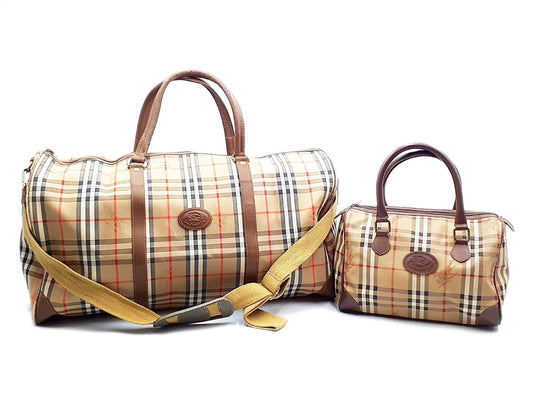 BURBERRY 2-Piece Set Novacheck Leather Bag 2-way Boston Boston Bag