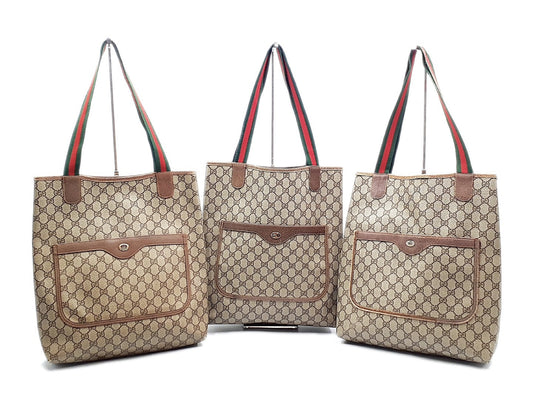 GUCCI 3-Piece Set GG Supreme Sherry Line Leather Tote Tote Tote Bag