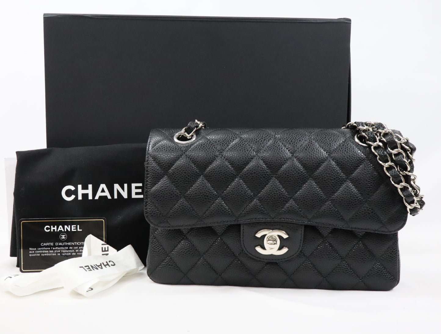 CHANEL CHANEL Matrasse 23 Small Caviar Skin Double Flap Black Silver Fittings A01113 Shoulder Bag
