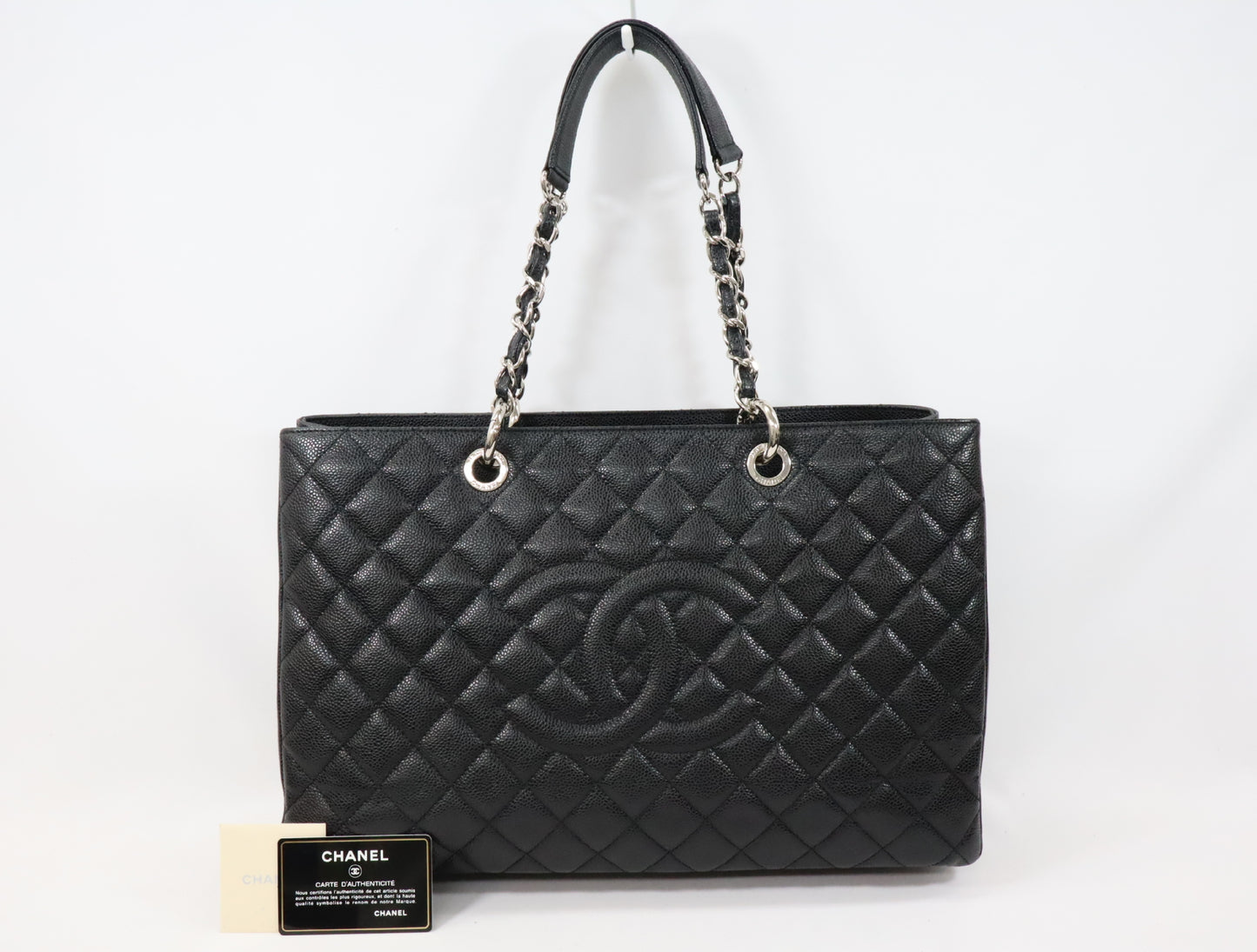 CHANEL CHANEL GST XL Caviar Skin Chain Tote Bag Black 16th Silver Hardware A66865 Shoulder Bag