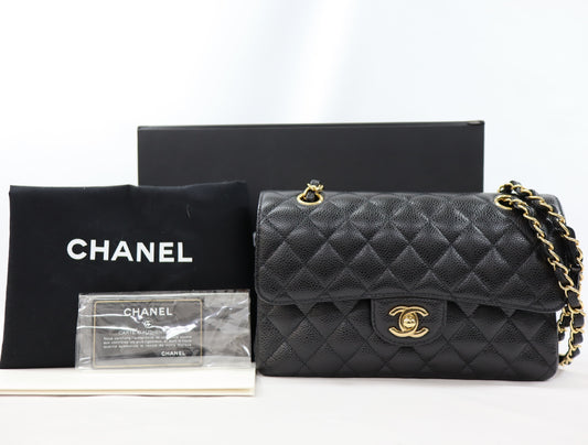 CHANEL CHANEL Matlasse 23 Small Caviar Skin Double Flap Black Series 29 Gold Fittings A01113 Shoulder Bag