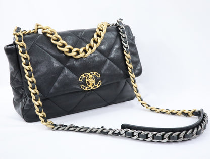 CHANEL CHANEL 19 Maxi Lambskin Chain Shoulder Bag Black Gold x Silver Fittings 29th Series AS1162 Shoulder Bag