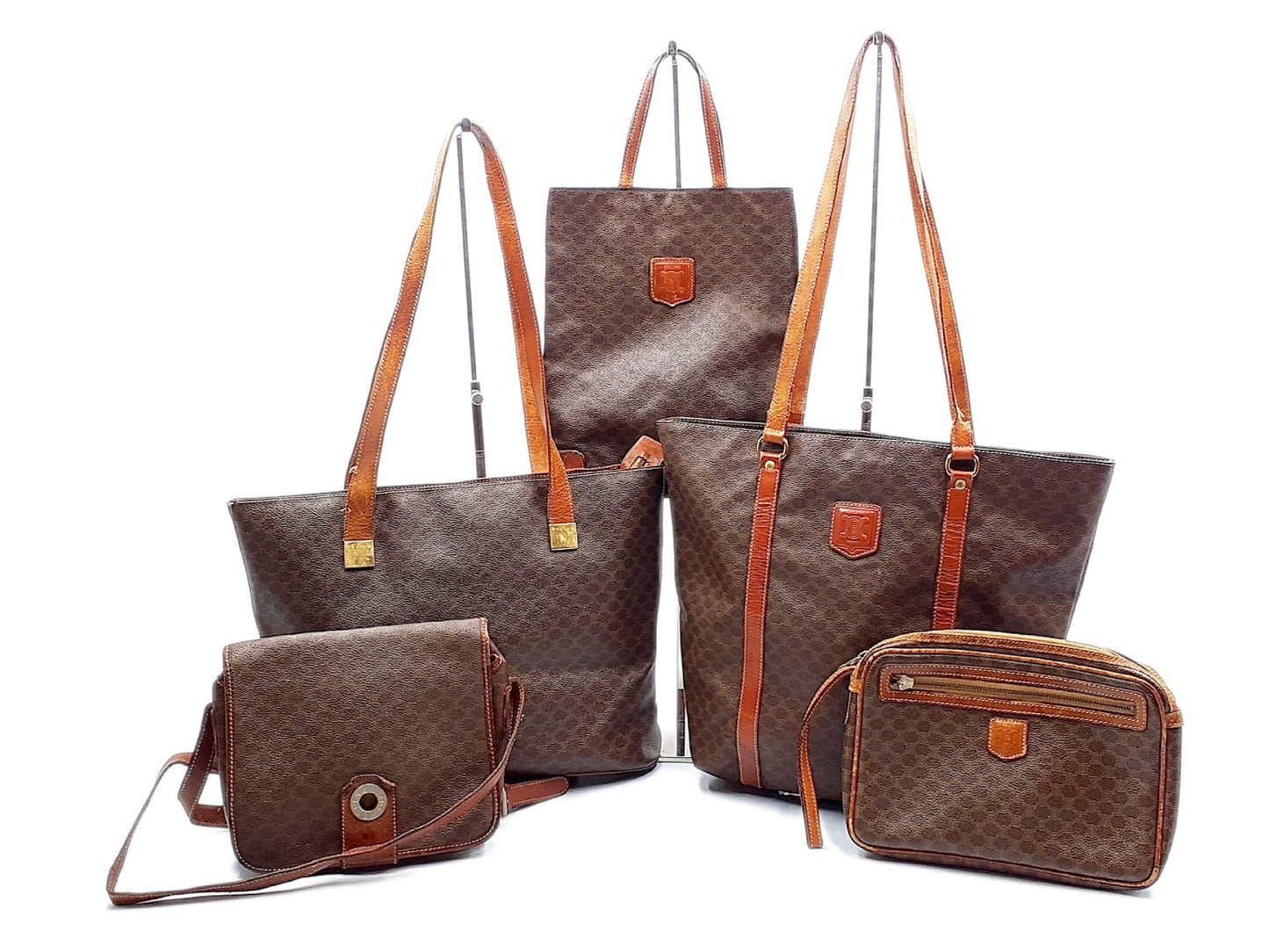 CELINE 5-Piece Set Macadam Pattern Leather Vintage Tote Bag Second Bag Tote Bag
