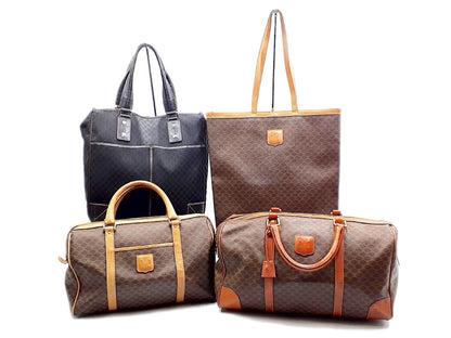 CELINE 4-Piece Set Macadam Pattern Leather Vintage Boston Bag Tote Bag Boston Bag