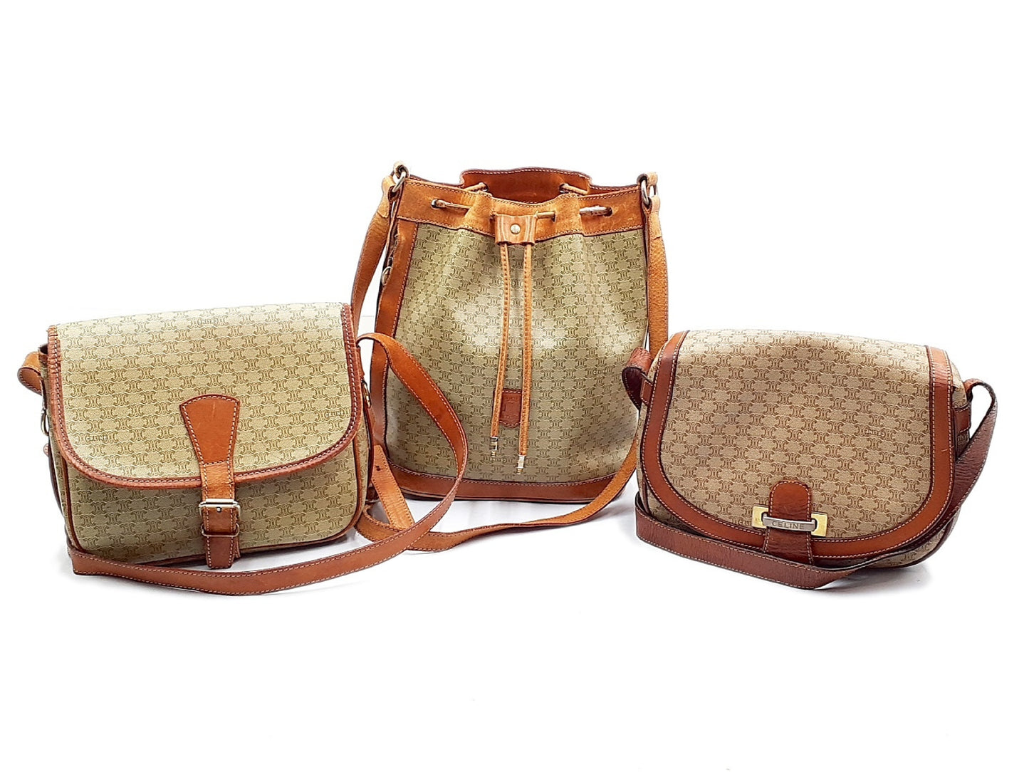 CELINE 3-Piece Macadam Leather Vintage Shoulder Bag