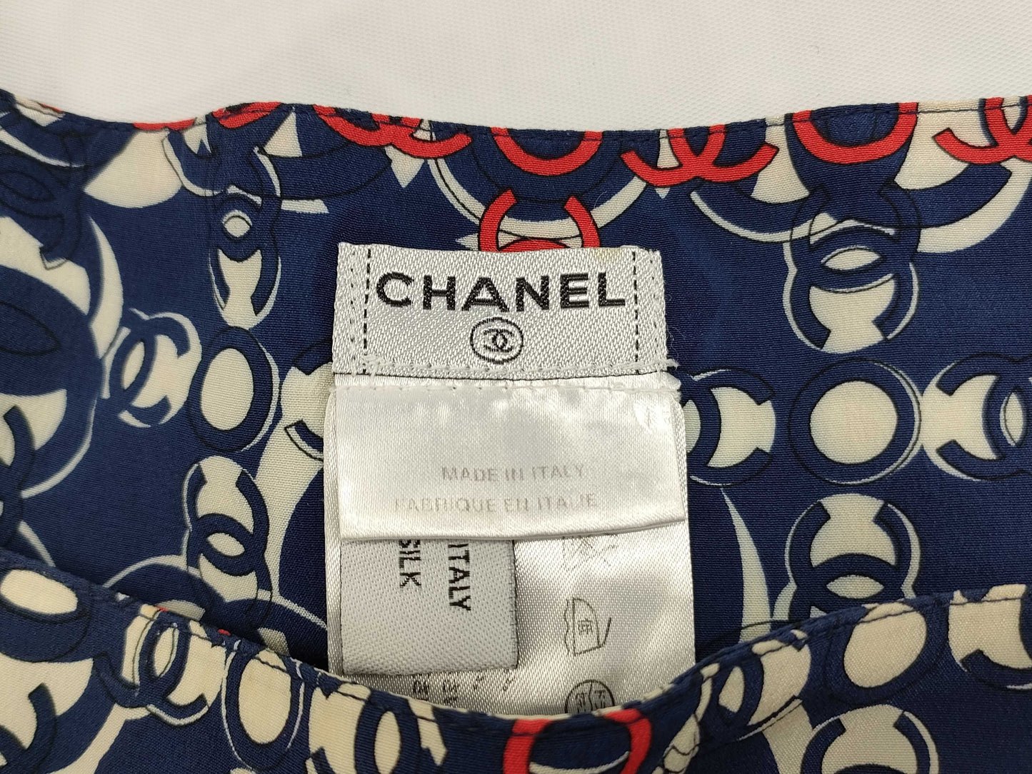 CHANEL CHANEL Blouse Logo Print Navy Tops