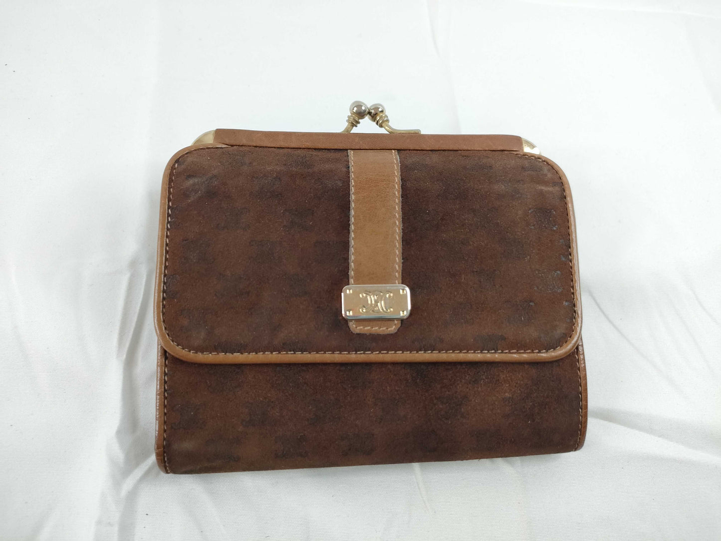 CELINE Celine Triomphe Macadam Suede Mouth Folding Wallet Wallet