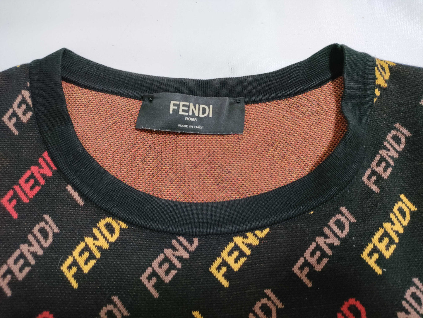 FENDI Men's Black Wool Knit Top with Current FENDI Tag and Logo
