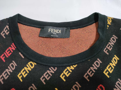 FENDI Men's Black Wool Knit Top with Current FENDI Tag and Logo