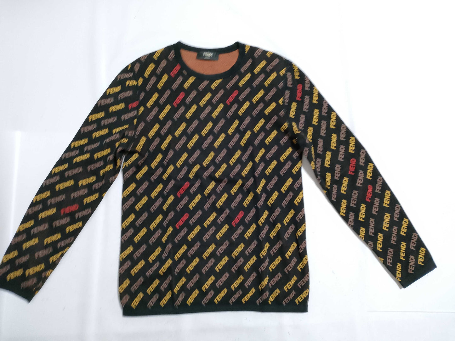 FENDI Men's Black Wool Knit Top with Current FENDI Tag and Logo