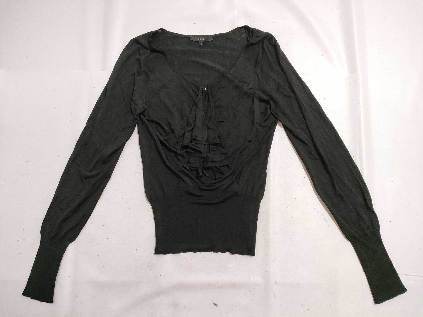 GUCCI Ruffle Knit Top in Black with Silver Hardware