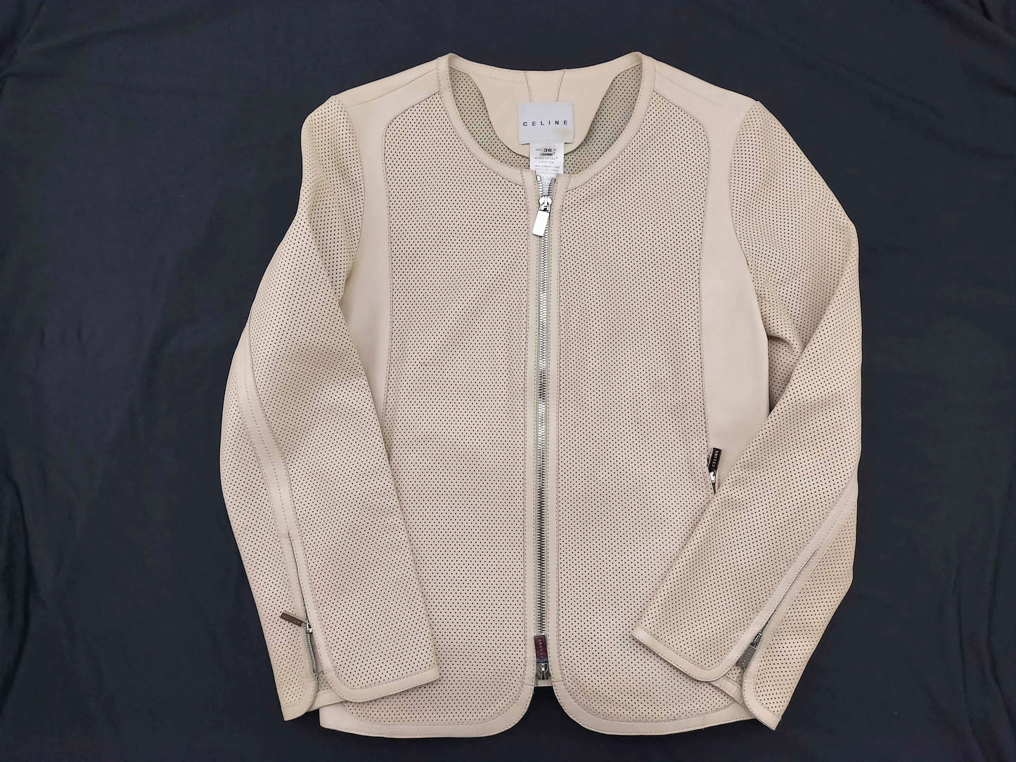 CELINE Lamb Leather Sheepskin Perforated Zip Up Rider's Leather Jacket CELINE Jacket