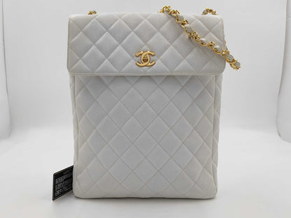 CHANEL Caviar Skin White Shoulder Bag