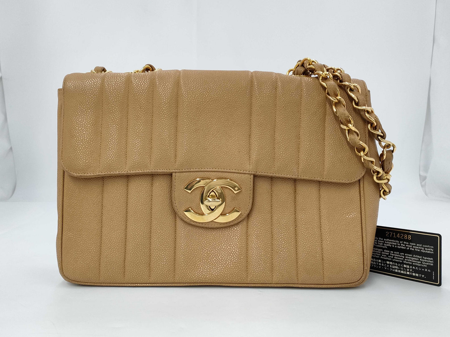 CHANEL Caviar Skin Mademoiselle Beige Shoulder Bag