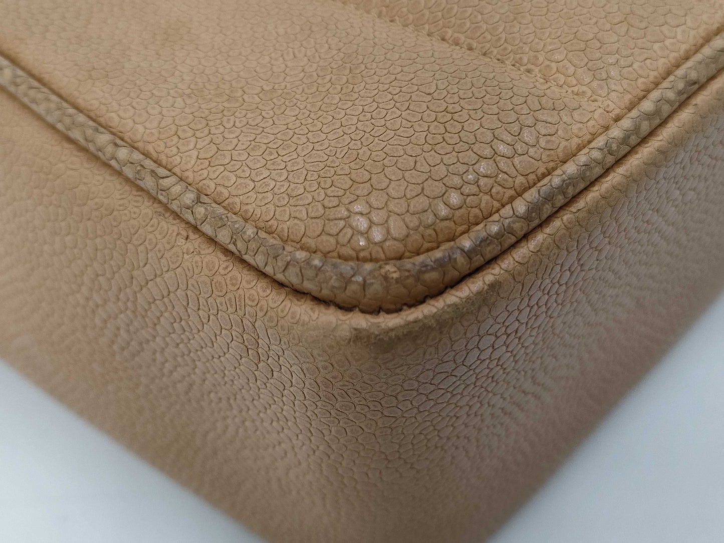 CHANEL Caviar Skin Mademoiselle Beige Shoulder Bag