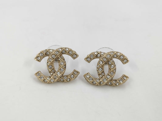 CHANEL Coco Mark x Rhinestone Earrings A20K Box Earrings