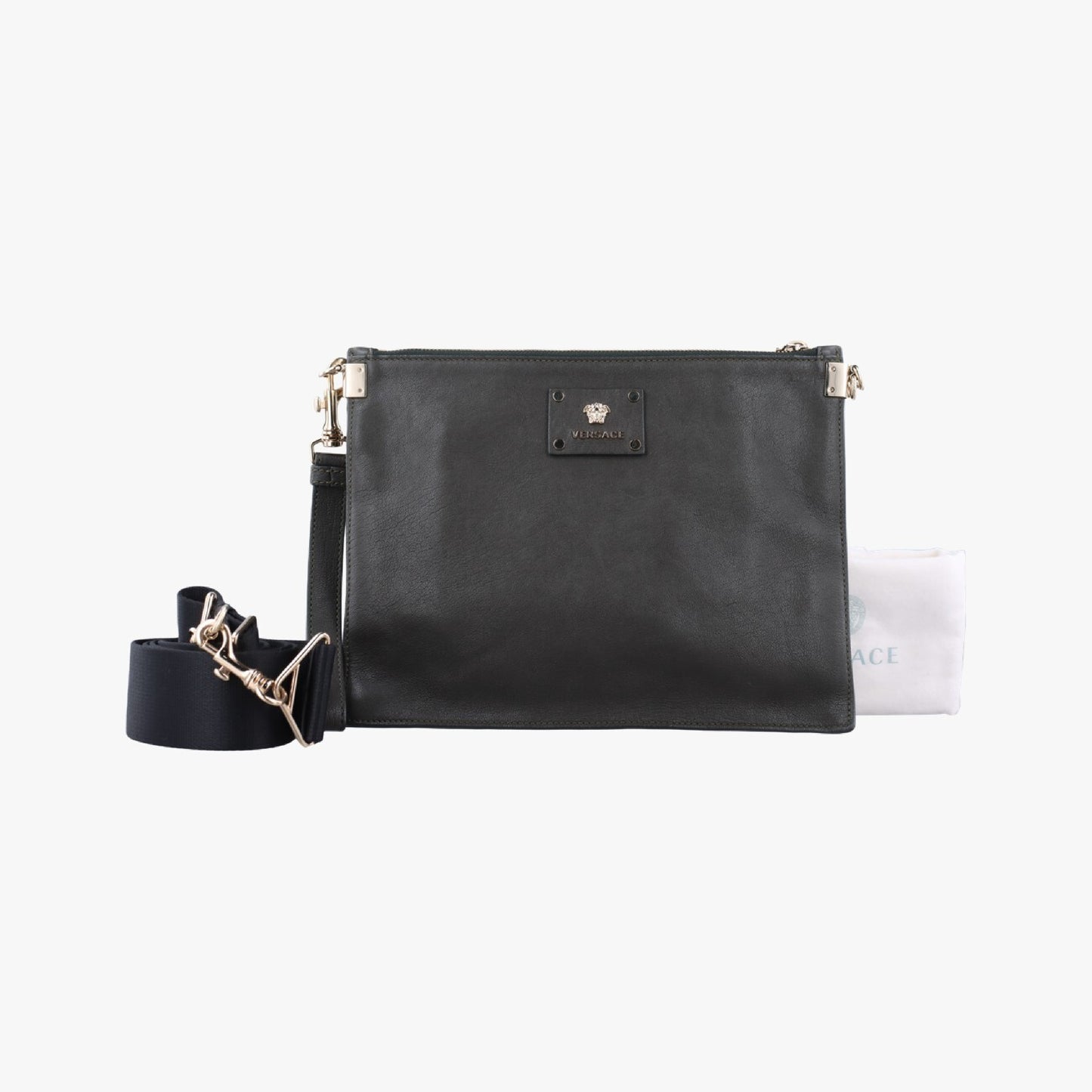 VERSACE Medusa Black Leather Shoulder Bag