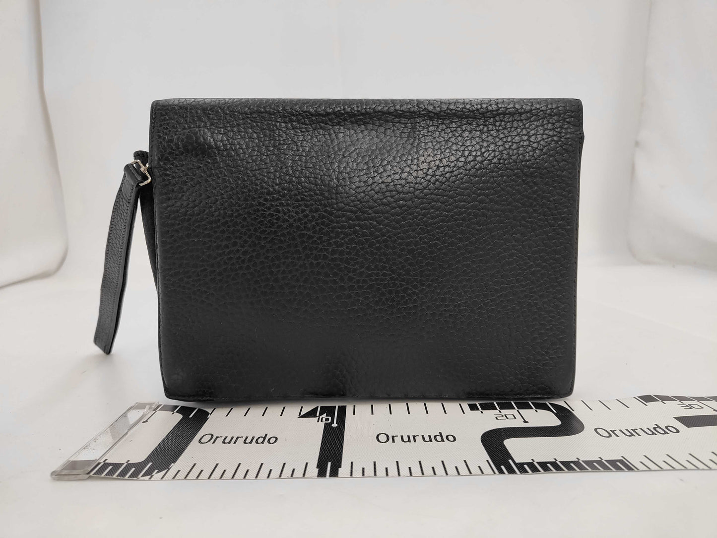 HERMES Leather Clutch Bag Black Silver Fittings Men's Clutch Bag