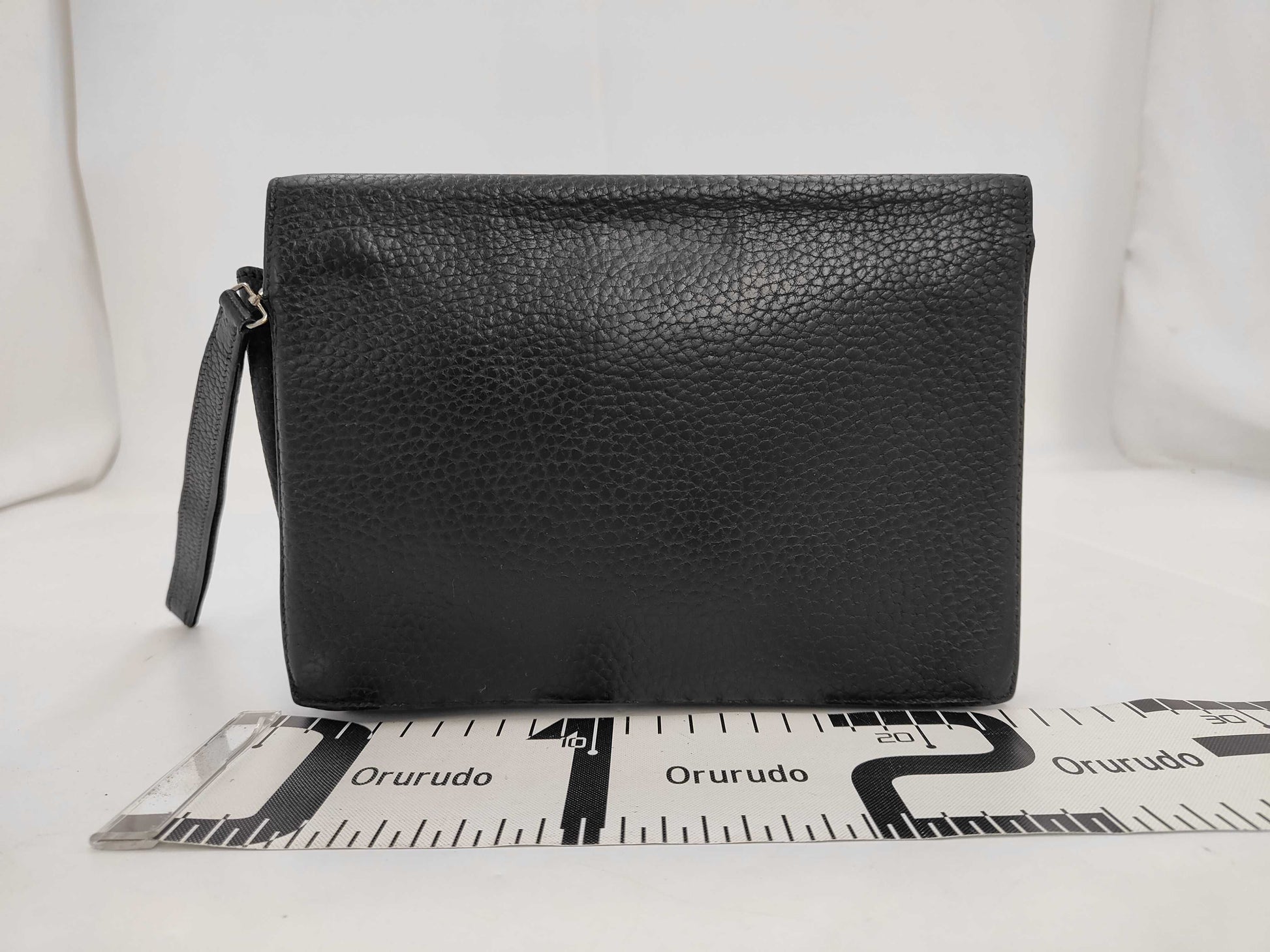 HERMES Leather Clutch Bag Black Silver Fittings Men's Clutch Bag