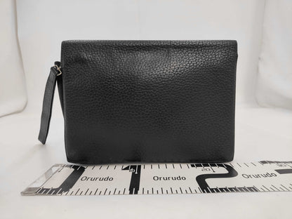 HERMES Leather Clutch Bag Black Silver Fittings Men's Clutch Bag