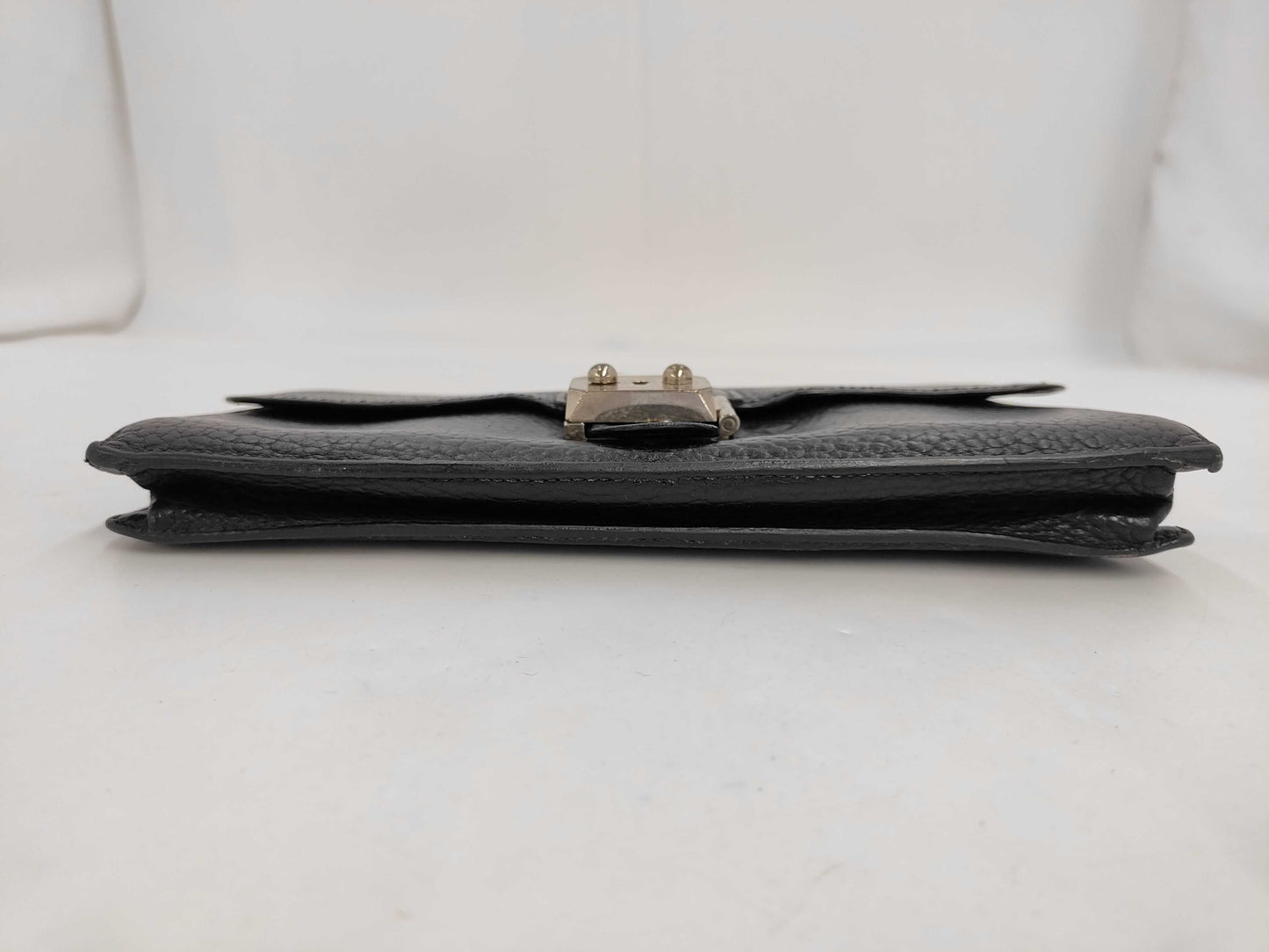 HERMES Leather Clutch Bag Black Silver Fittings Men's Clutch Bag