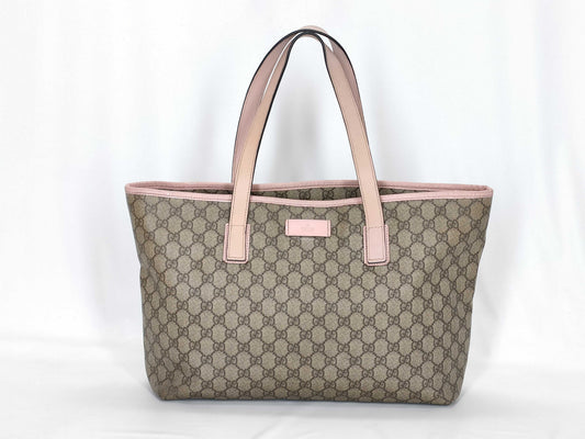 GUCCI GG Supreme GUCCI GG Pattern PVC Tote Bag Pink Leather Tote Bag