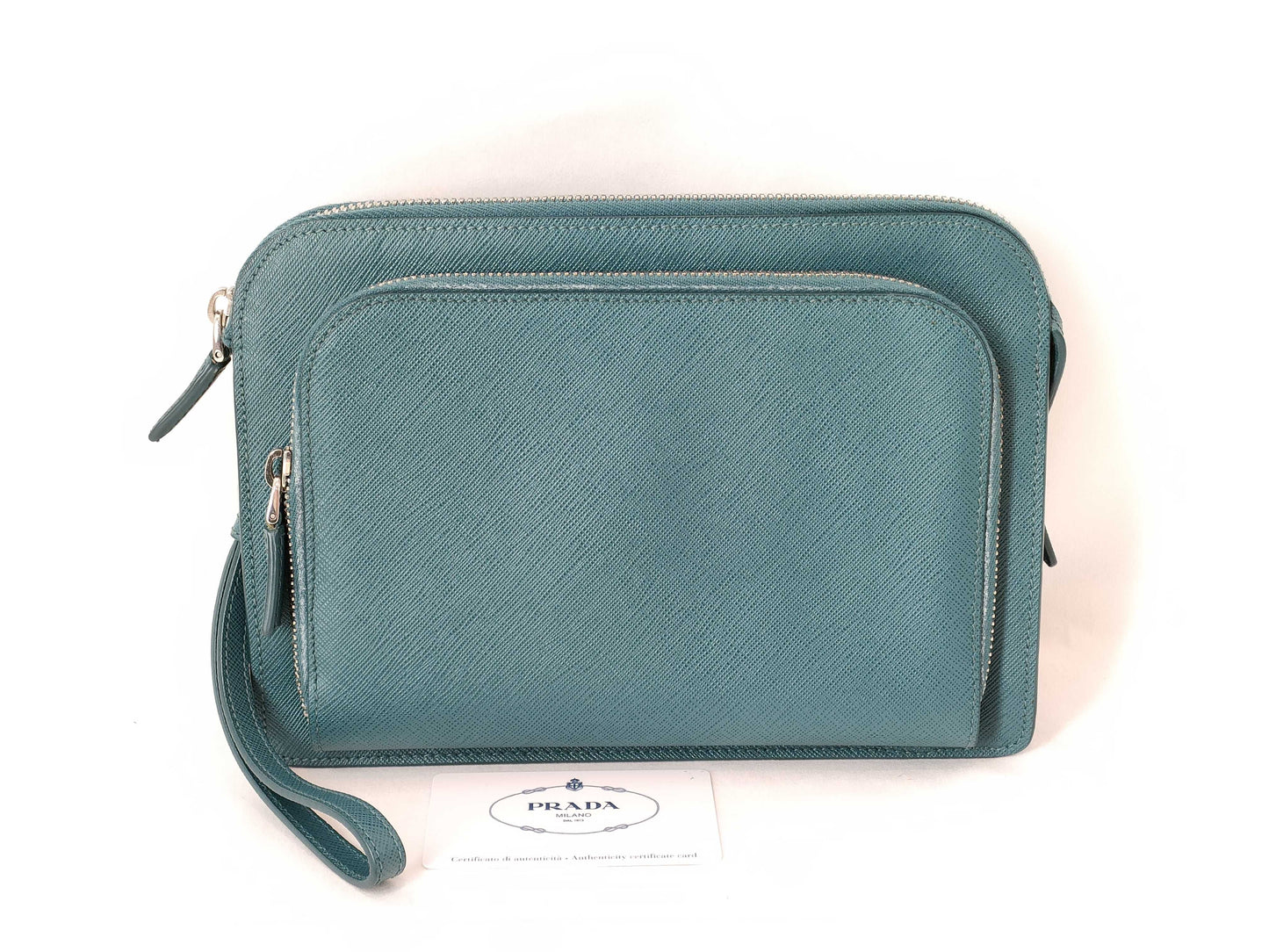 PRADA PRADA Prada Safiano Pouch Clutch Bag Blue Second Bag