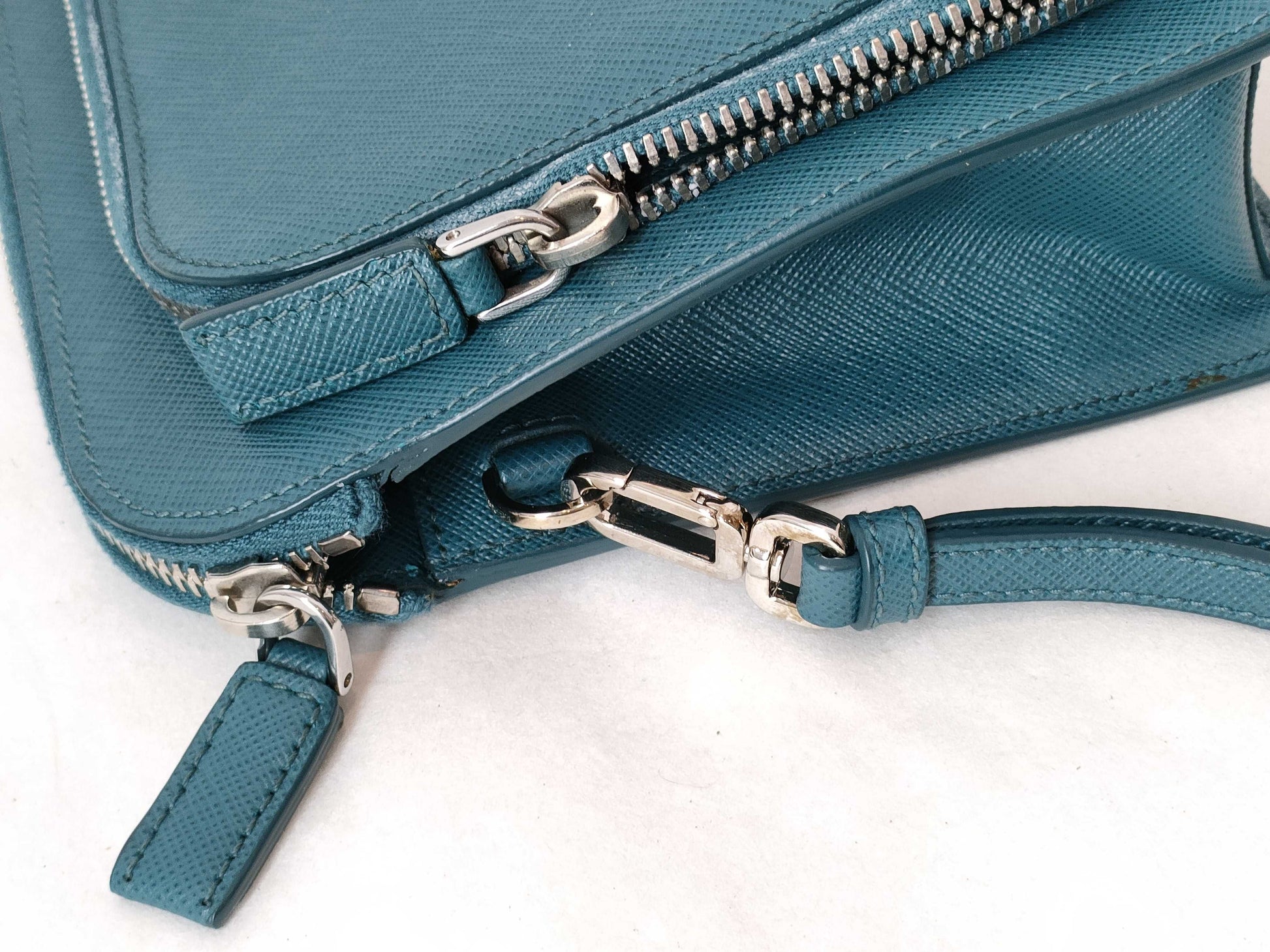 PRADA PRADA Prada Safiano Pouch Clutch Bag Blue Second Bag
