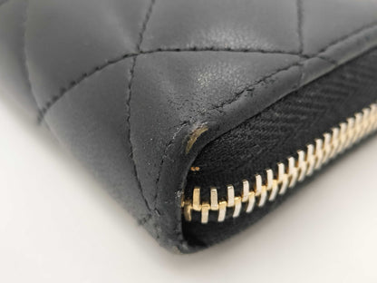 CHANEL Long Wallet with Round Zipper Matlasse/Black Wallet