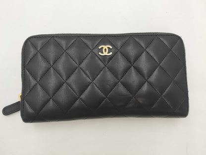CHANEL Long Wallet with Round Zipper Matlasse/Black Wallet