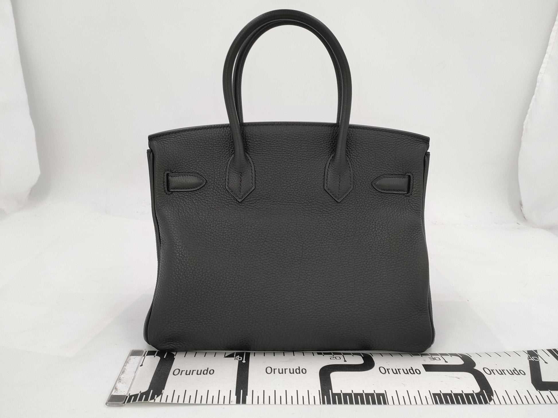 HERMES Birkin 30 Black Silver Fittings □R Engraved Topo