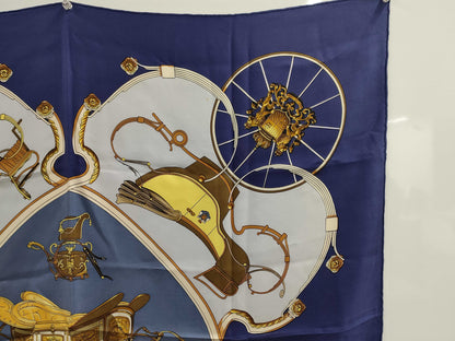 HERMES Scarf Carre90 Blue Tagged Scarf
